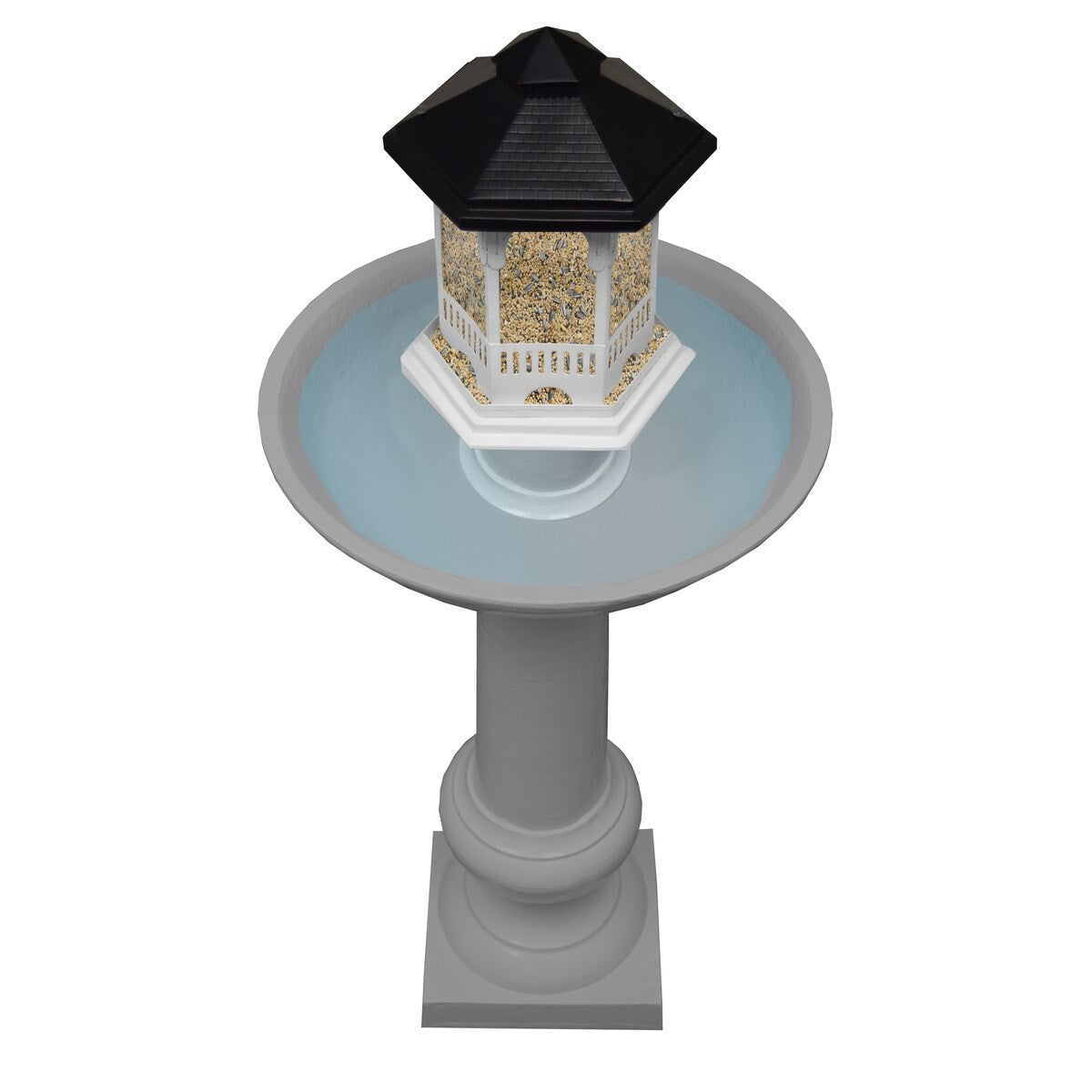 Modern Round Cast Aluminum Metal 40-in Bird Bath and Bird Feeder Combo