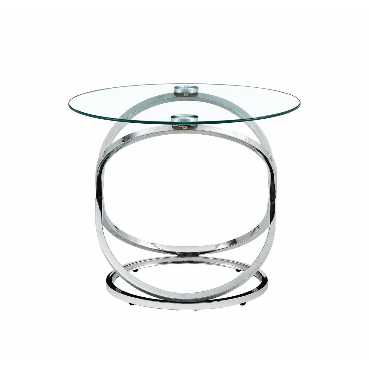 Modern Round Clear Glass Coffee Table with Tempered Glass and Stainless Steel Base