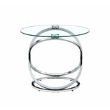 Modern Round Clear Glass Coffee Table with Tempered Glass and Stainless Steel Base