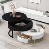 Modern Round Lift-top Nesting Coffee Tables with 2 Drawers