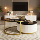 Modern Round Nesting Coffee Table with Drawer (Set of 2) by Harper&Bright Designs