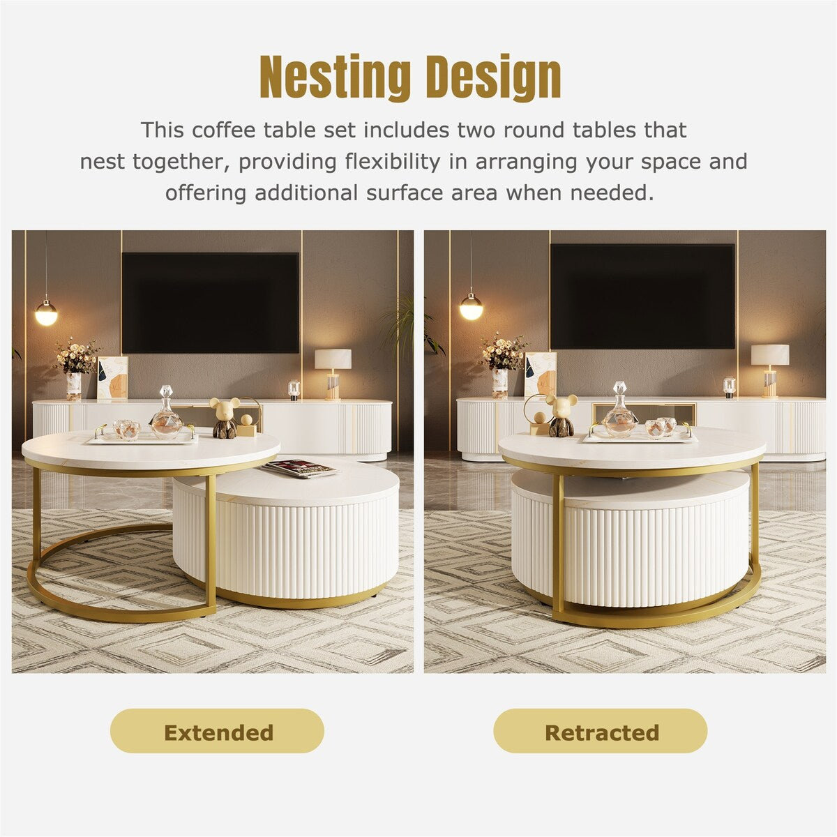 Modern Round Nesting Coffee Table with Drawer (Set of 2) by Harper&Bright Designs