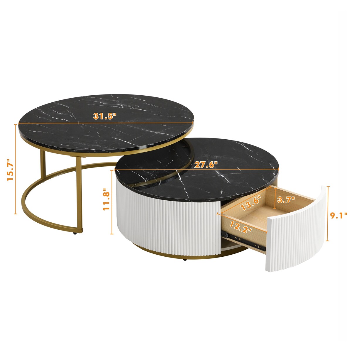 Modern Round Nesting Coffee Table with Drawer (Set of 2) by Harper&Bright Designs