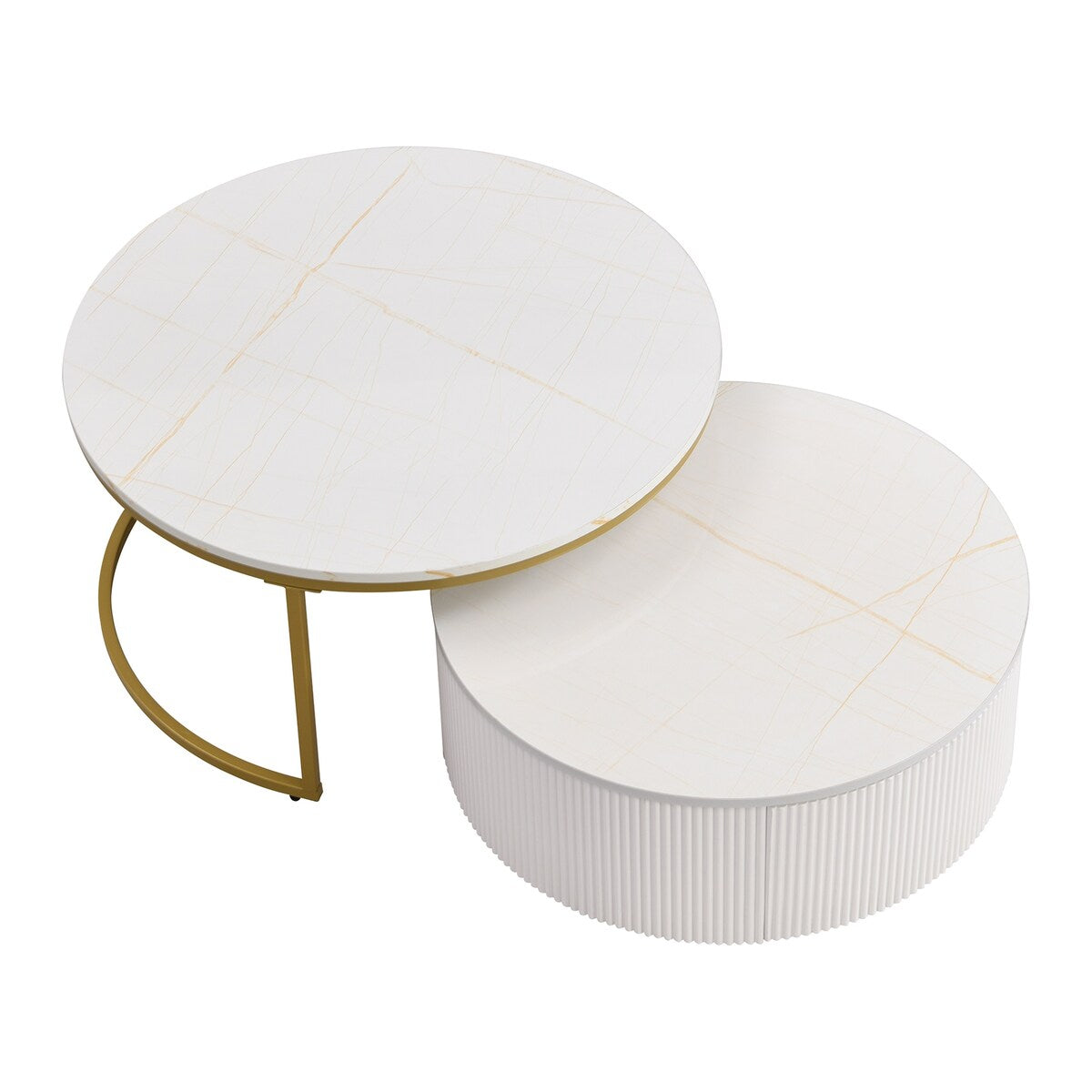 Modern Round Nesting Coffee Table with Drawer (Set of 2) by Harper&Bright Designs