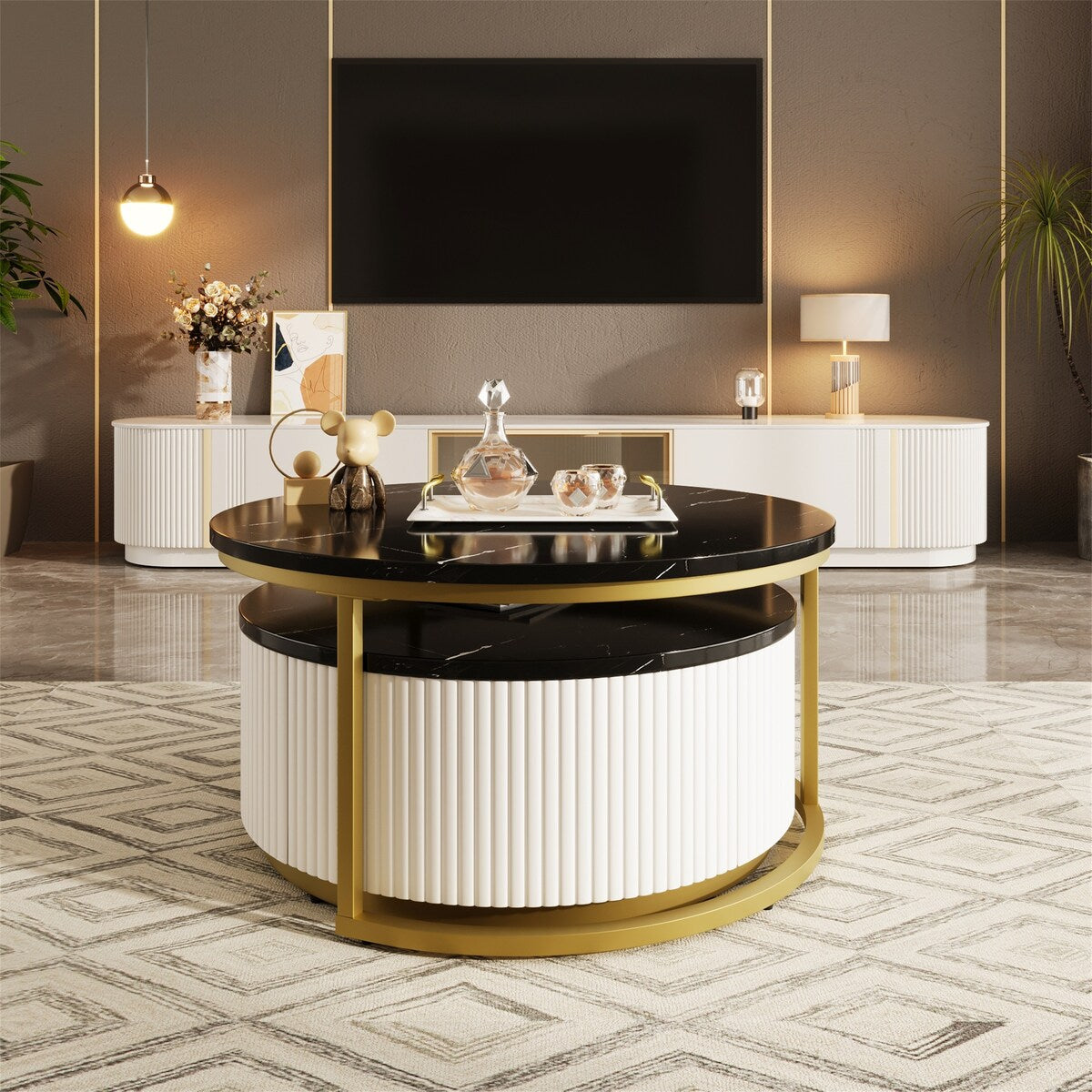 Modern Round Nesting Coffee Table with Drawer (Set of 2) by Harper&Bright Designs