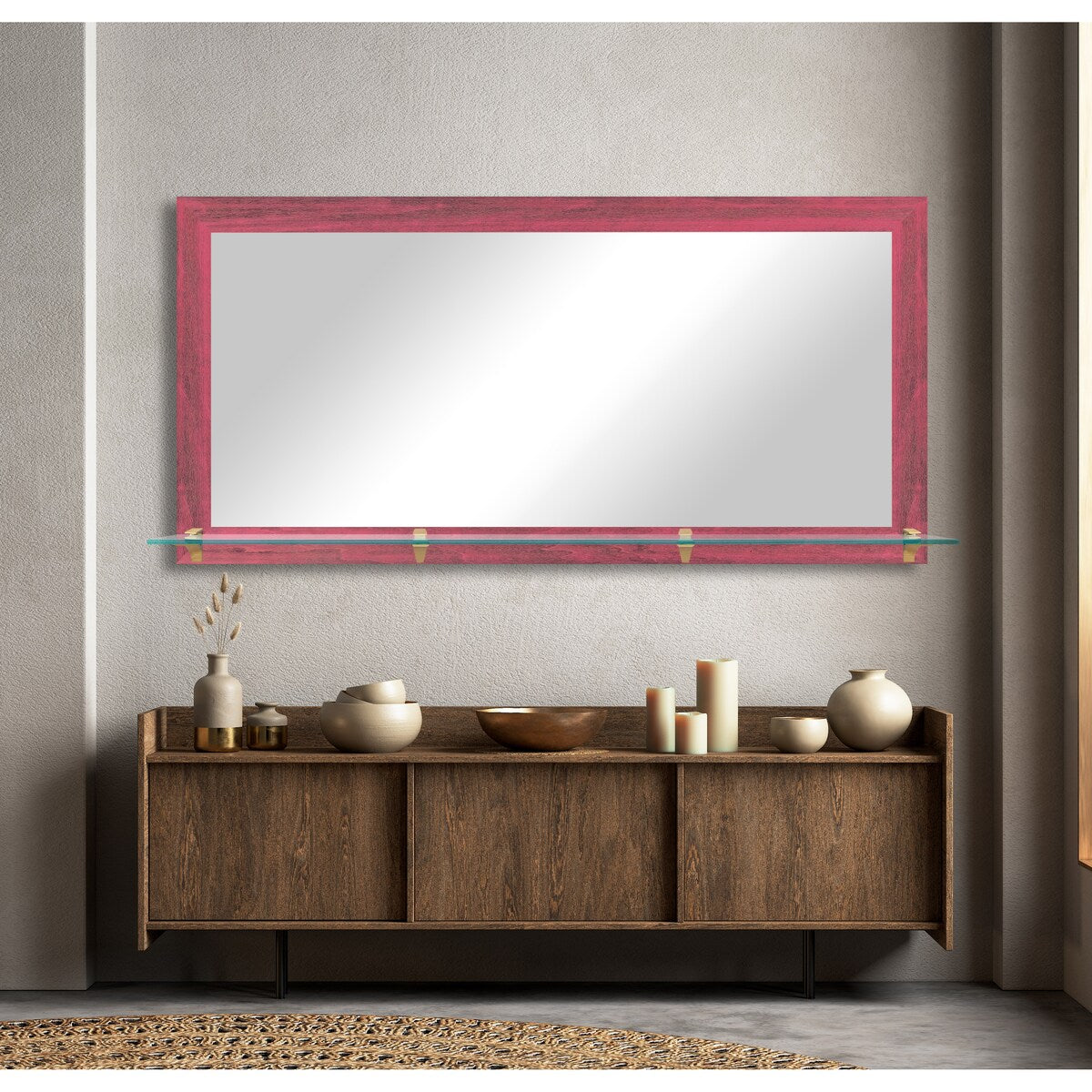 Modern Rustic Horizontal Mirror with Glass Shelf