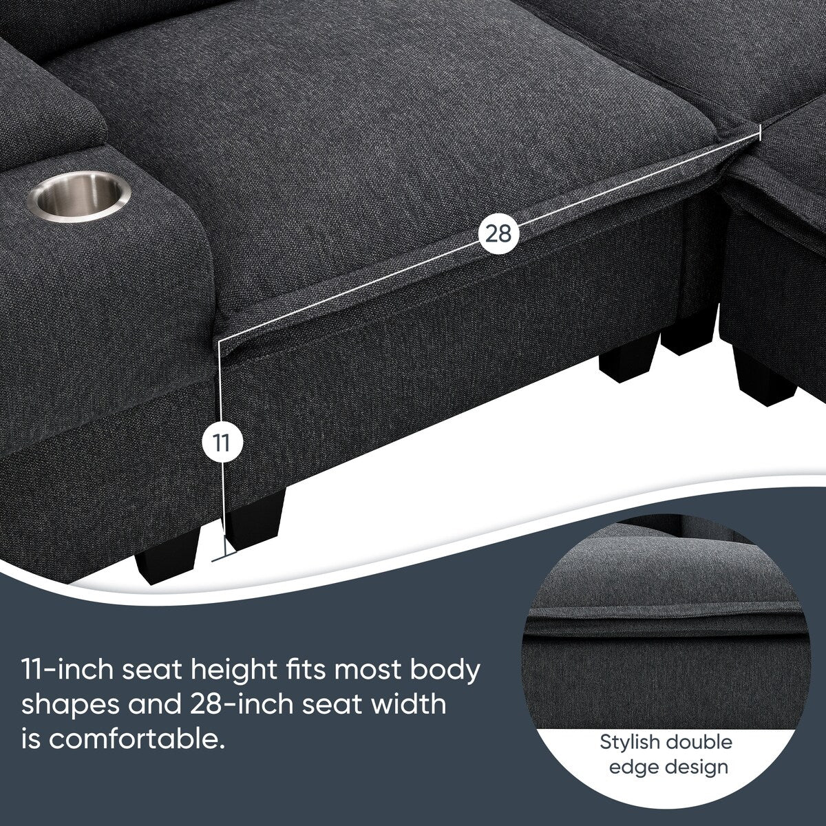 Modern Sectional Cloud Sofa with Console,USB,Reading Light,Cup Holder,4 Seat Chenille Modular Couch