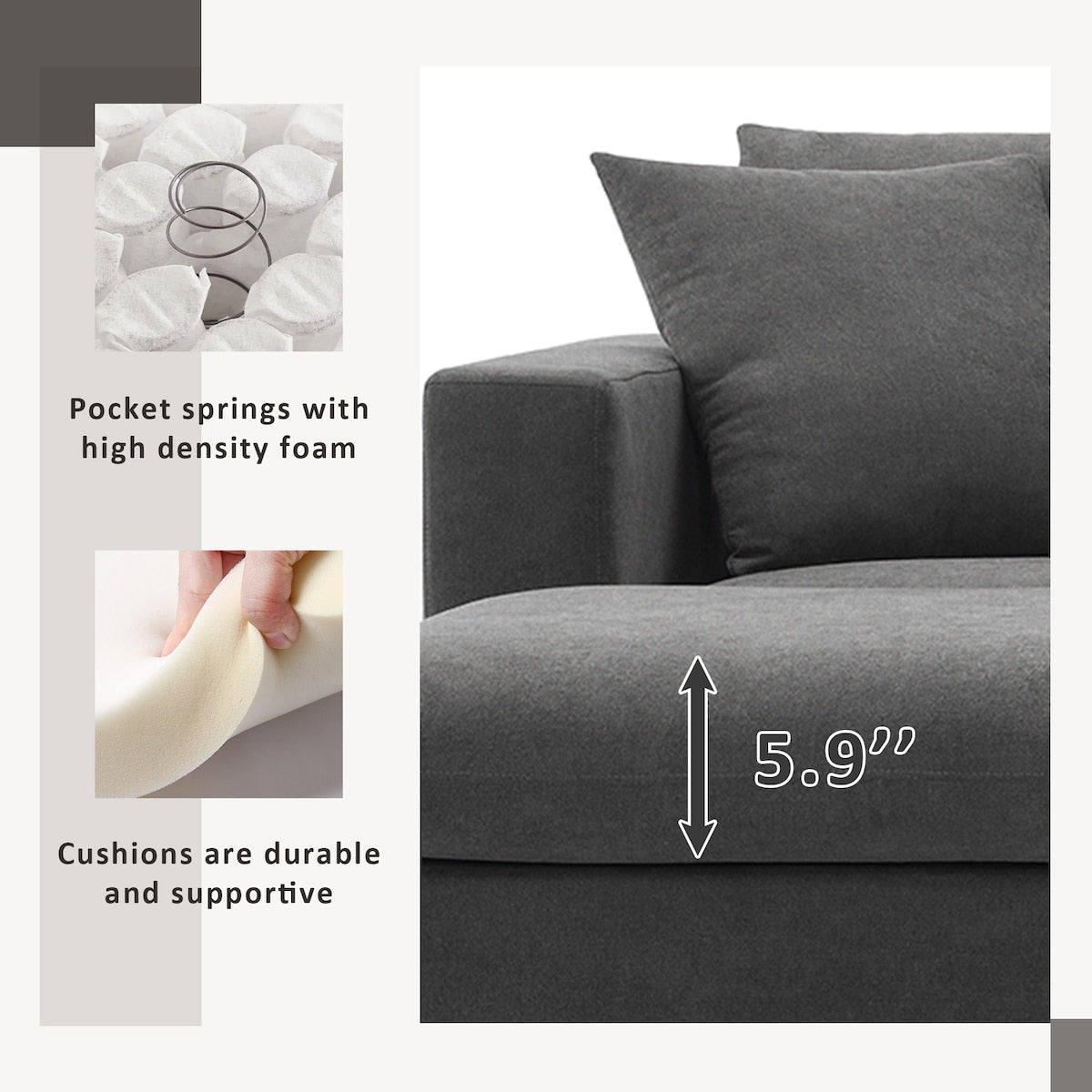 Modern Sectional Sofa,L-shaped Couch Set with 2 Free pillows,4-seat Polyester Fabric Couch Set with Convertible Ottoman