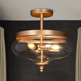 Modern Semi-Flush Mount Teardrop Glass 3-light Brass Metal Light Fixture - Brass Gold - D12.6" x H 13"