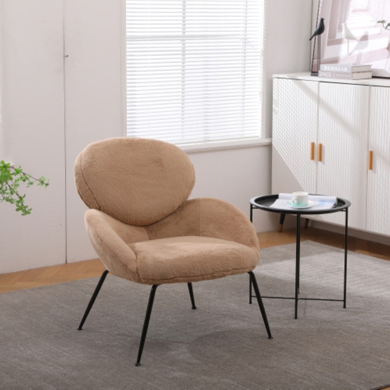 Modern Sherpa Chairs Accent Armchairs for Living Dining Room, Upholstered Chairs with Black Metal Legs, Comfy and Soft Chairs