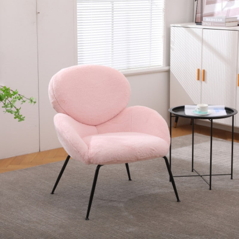 Modern Sherpa Chairs Accent Armchairs for Living Dining Room, Upholstered Chairs with Black Metal Legs, Comfy and Soft Chairs