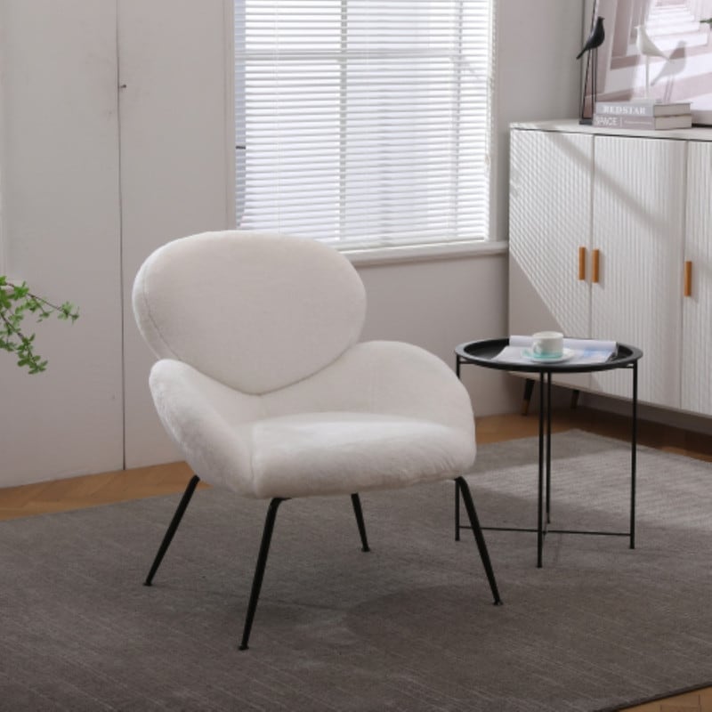 Modern Sherpa Chairs Accent Armchairs for Living Dining Room, Upholstered Chairs with Black Metal Legs, Comfy and Soft Chairs