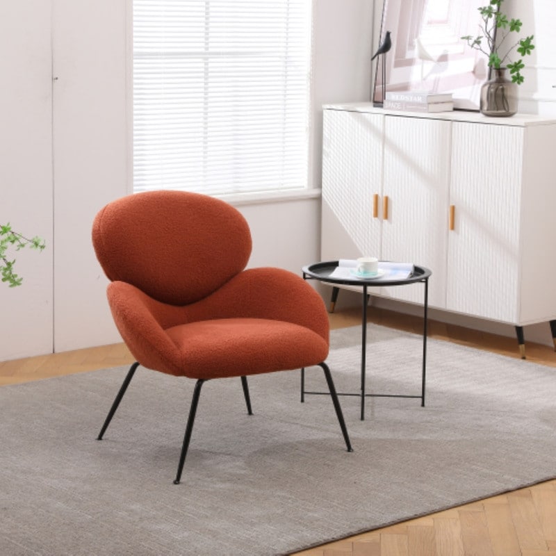 Modern Sherpa Chairs Accent Armchairs for Living Dining Room, Upholstered Chairs with Black Metal Legs, Comfy and Soft Chairs