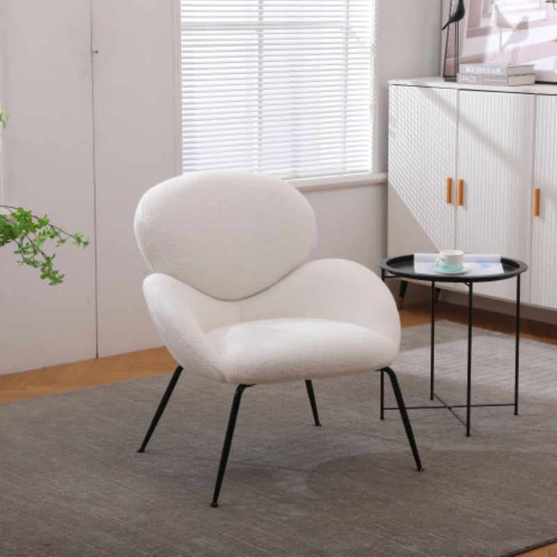 Modern Sherpa Chairs Accent Armchairs for Living Dining Room, Upholstered Chairs with Black Metal Legs, Comfy and Soft Chairs