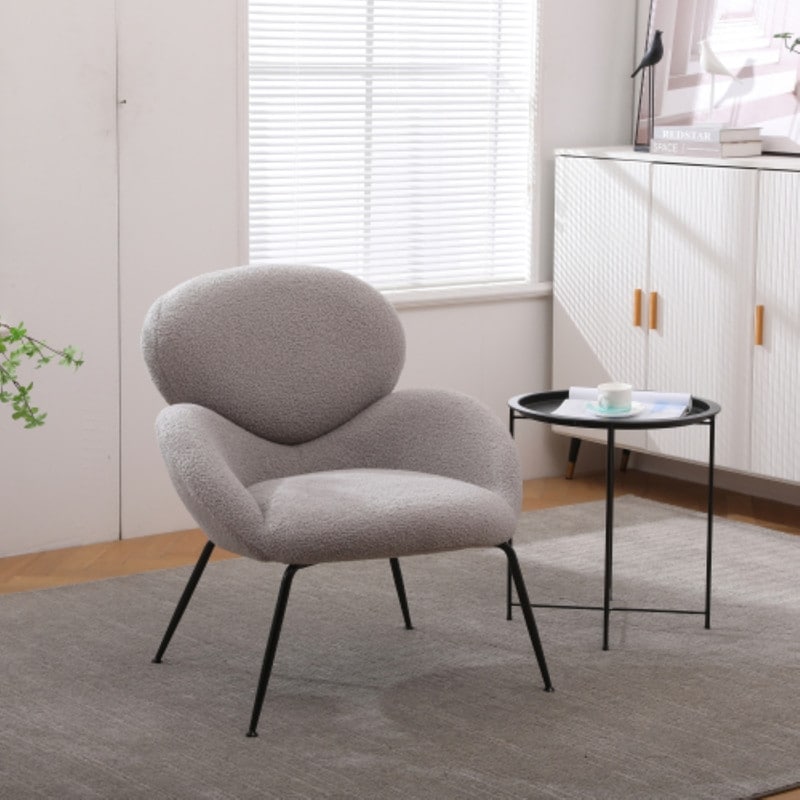 Modern Sherpa Chairs Accent Armchairs for Living Dining Room, Upholstered Chairs with Black Metal Legs, Comfy and Soft Chairs