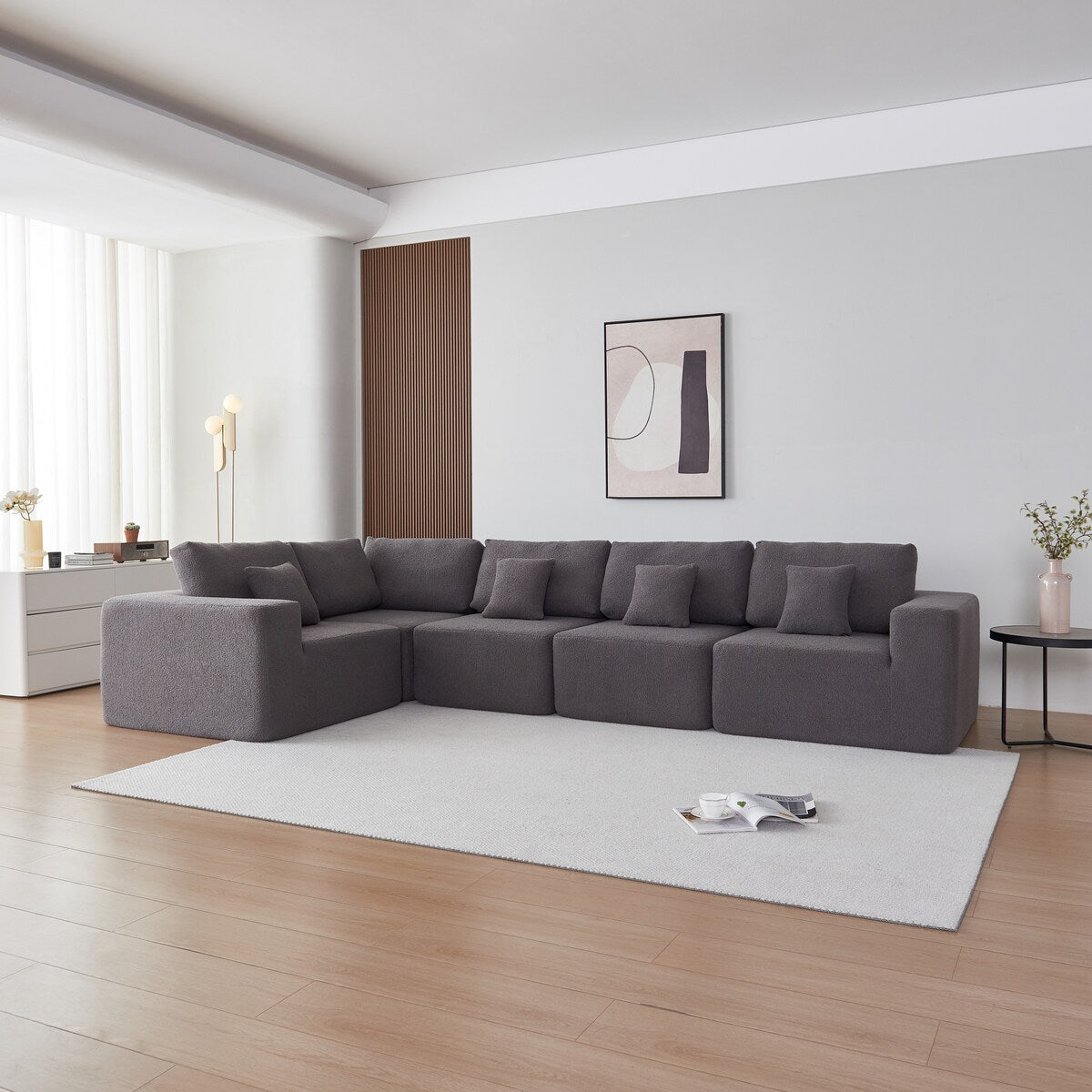 Modern Sherpa Fabric Sectional Sofa - Large, Comfortable, Ideal for Families,Gray