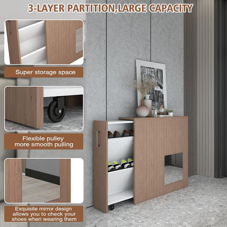 Modern Shoe Cabinet with Hidden Shoe Rack Pull-out Freestanding