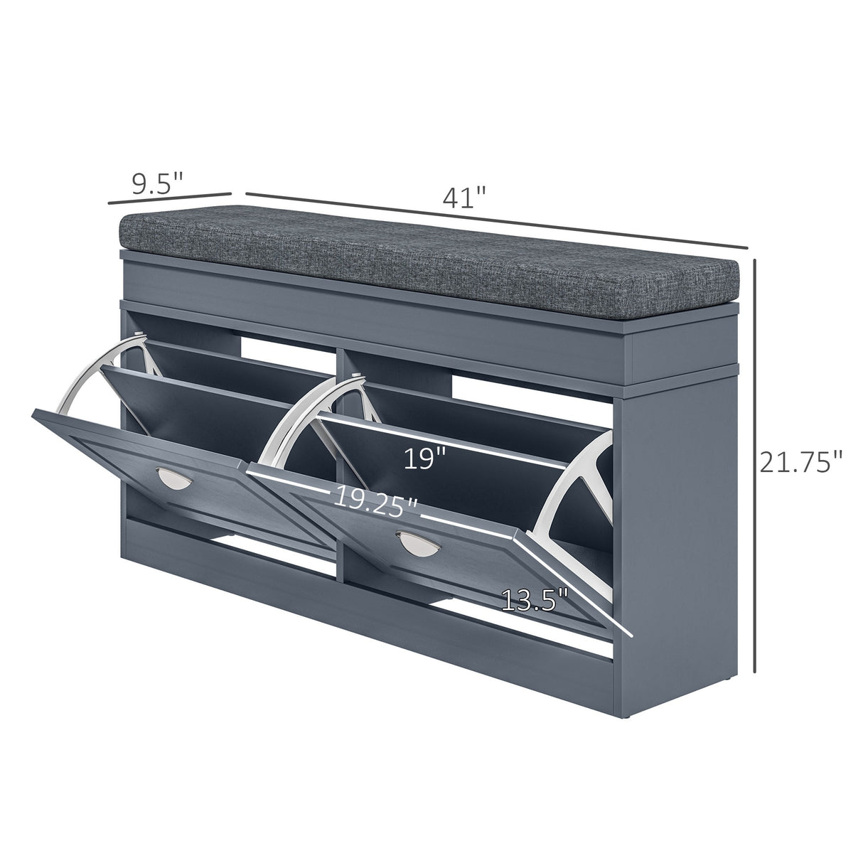 Modern Shoe Rack Bench for Entryway, Storage Organizer with Cushion, 2 Drawers, Adjustable Shelf