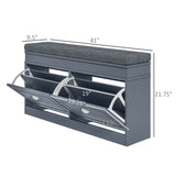 Modern Shoe Rack Bench for Entryway, Storage Organizer with Cushion, 2 Drawers, Adjustable Shelf