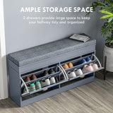 Modern Shoe Rack Bench for Entryway, Storage Organizer with Cushion, 2 Drawers, Adjustable Shelf