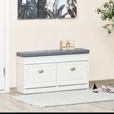 Modern Shoe Rack Bench for Entryway, Storage Organizer with Cushion, 2 Drawers, Adjustable Shelf