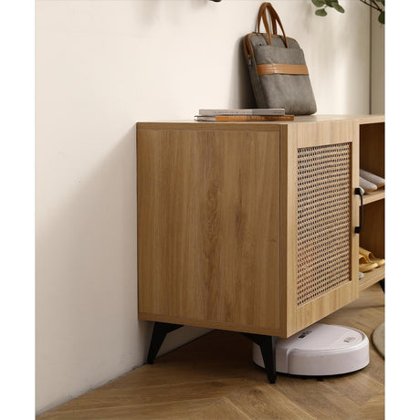 Modern Shoe-Storage Cabinet with Natural Rattan Mesh Door