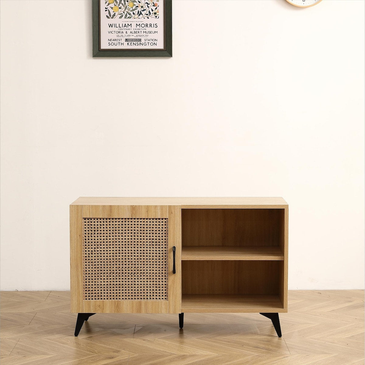 Modern Shoe-Storage Cabinet with Natural Rattan Mesh Door