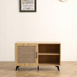 Modern Shoe-Storage Cabinet with Natural Rattan Mesh Door