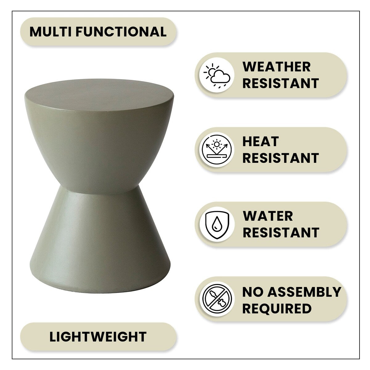 14-Inch Round Side Table in Fiberstone Modern Accent End Table for Indoor and Outdoor