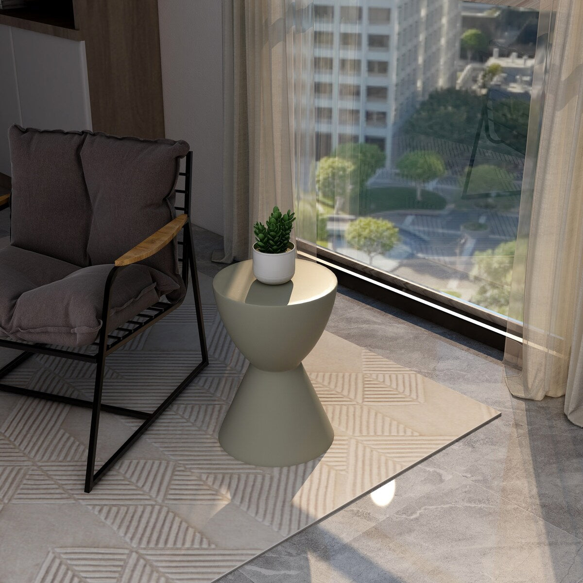14-Inch Round Side Table in Fiberstone Modern Accent End Table for Indoor and Outdoor