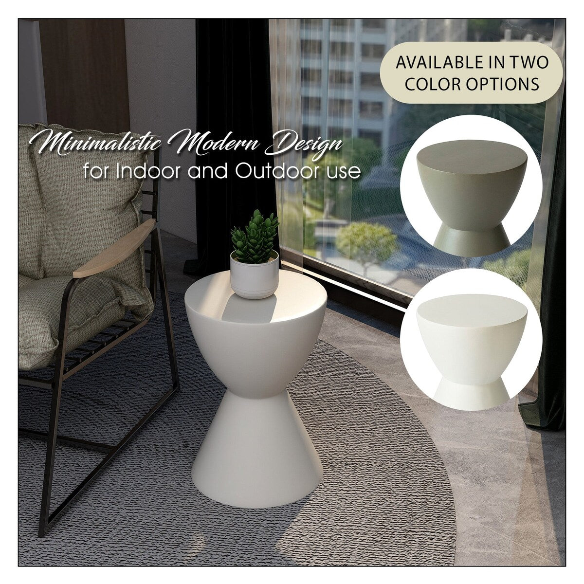 14-Inch Round Side Table in Fiberstone Modern Accent End Table for Indoor and Outdoor