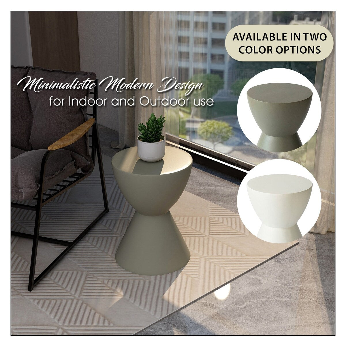 14-Inch Round Side Table in Fiberstone Modern Accent End Table for Indoor and Outdoor
