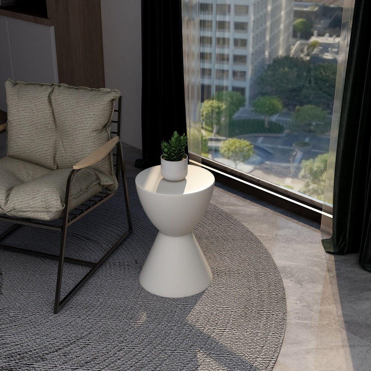 14-Inch Round Side Table in Fiberstone Modern Accent End Table for Indoor and Outdoor