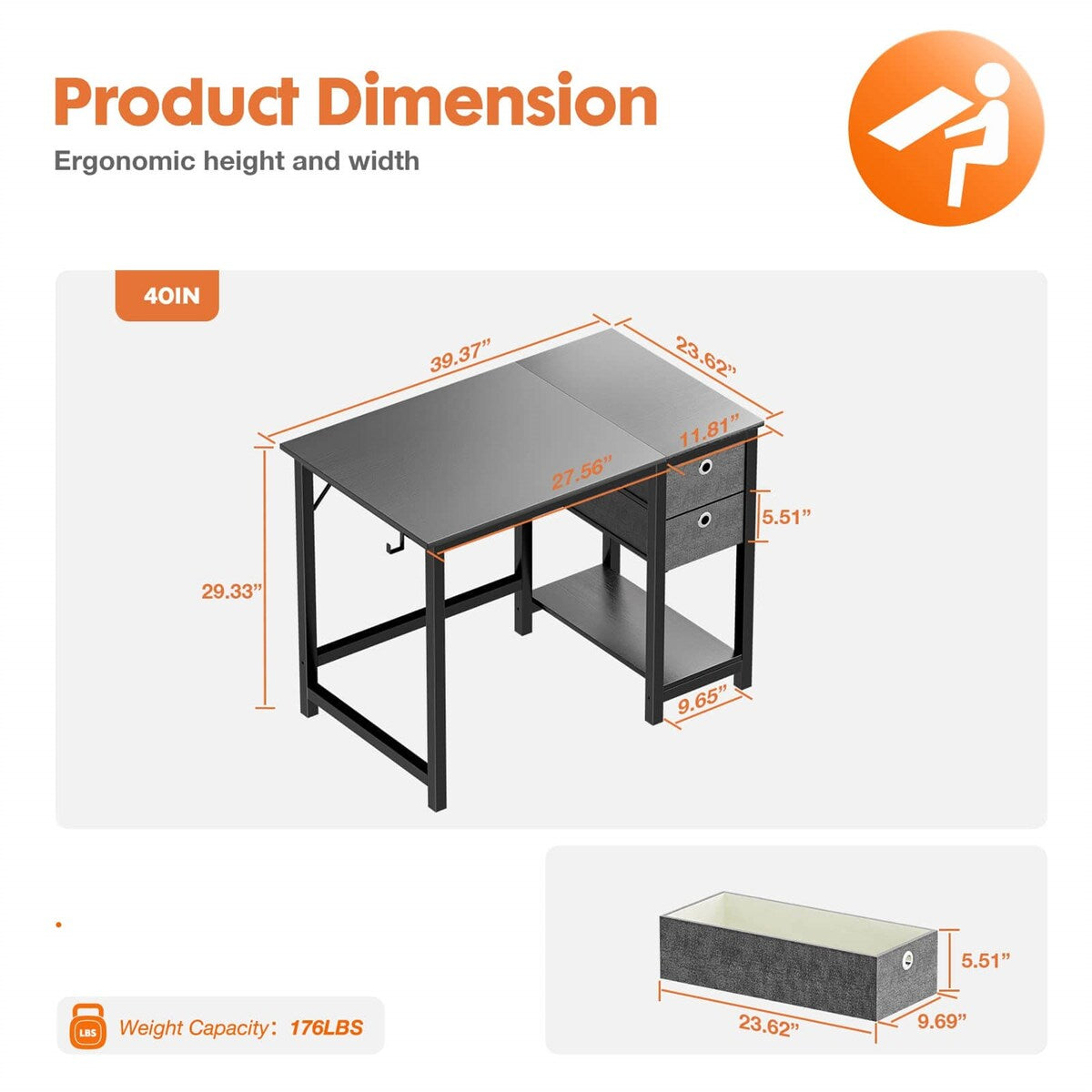 Home Office Writing Desk with 2-Tier Drawers Storage