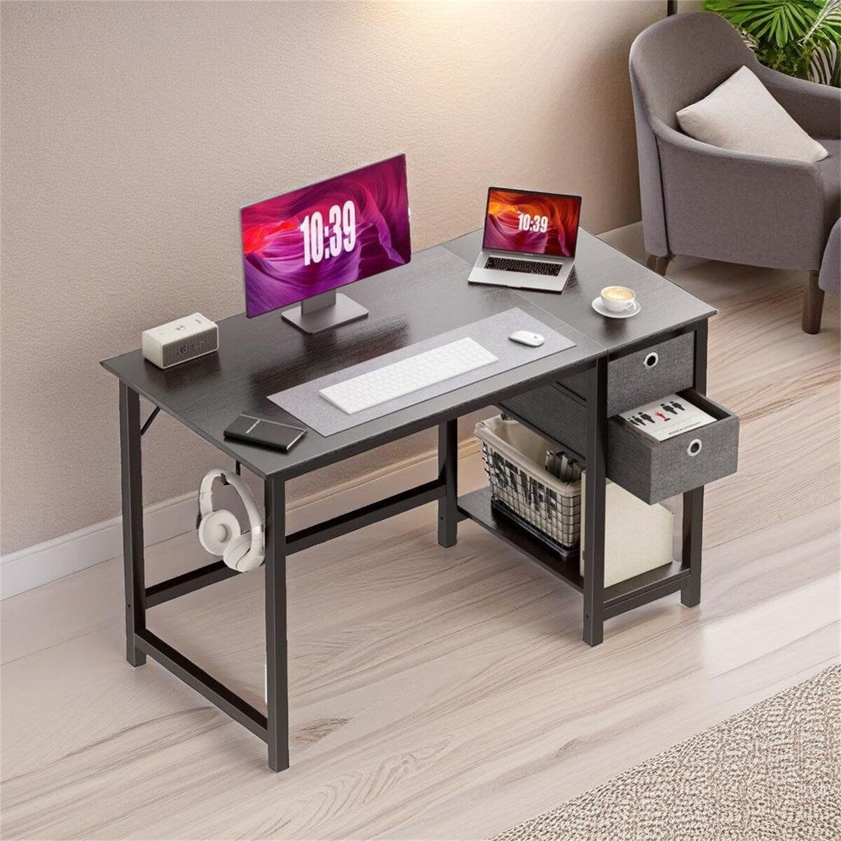 Home Office Writing Desk with 2-Tier Drawers Storage