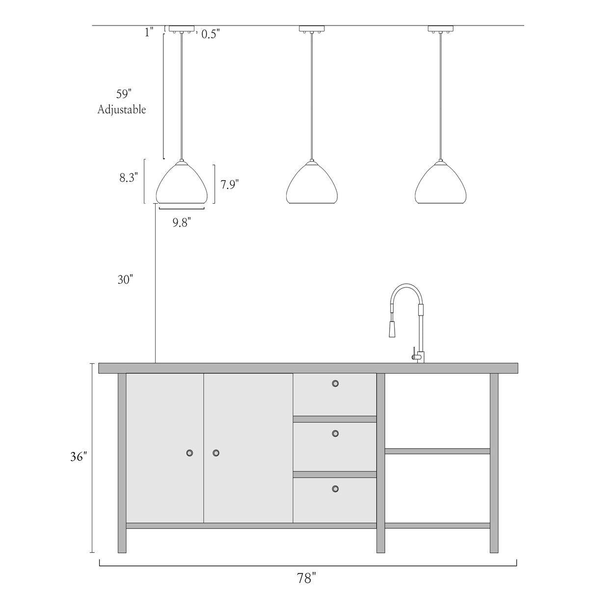 Gloam Modern Single Dome 1-Light Smoked Gray Glass Kitchen Island Art Deco Pendant - D9.8"* H8.3"
