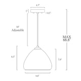 Gloam Modern Single Dome 1-Light Smoked Gray Glass Kitchen Island Art Deco Pendant - D9.8"* H8.3"