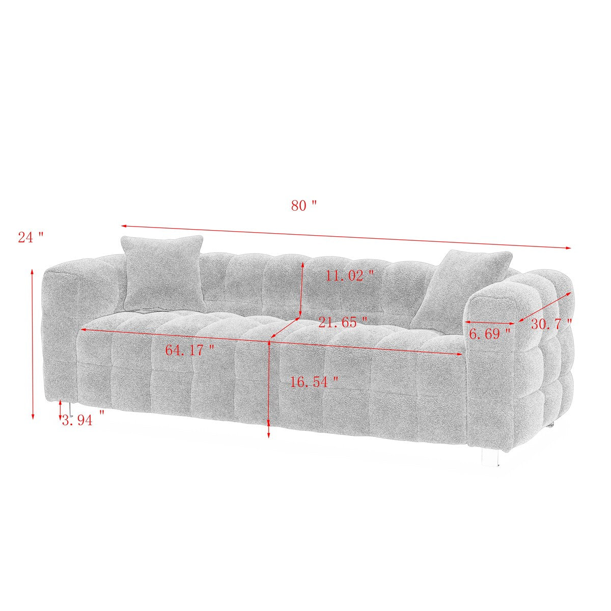 Modern Sofa, Teddy velvet sofa with two pillows suitable for living room bedroom,3 seater of sofa