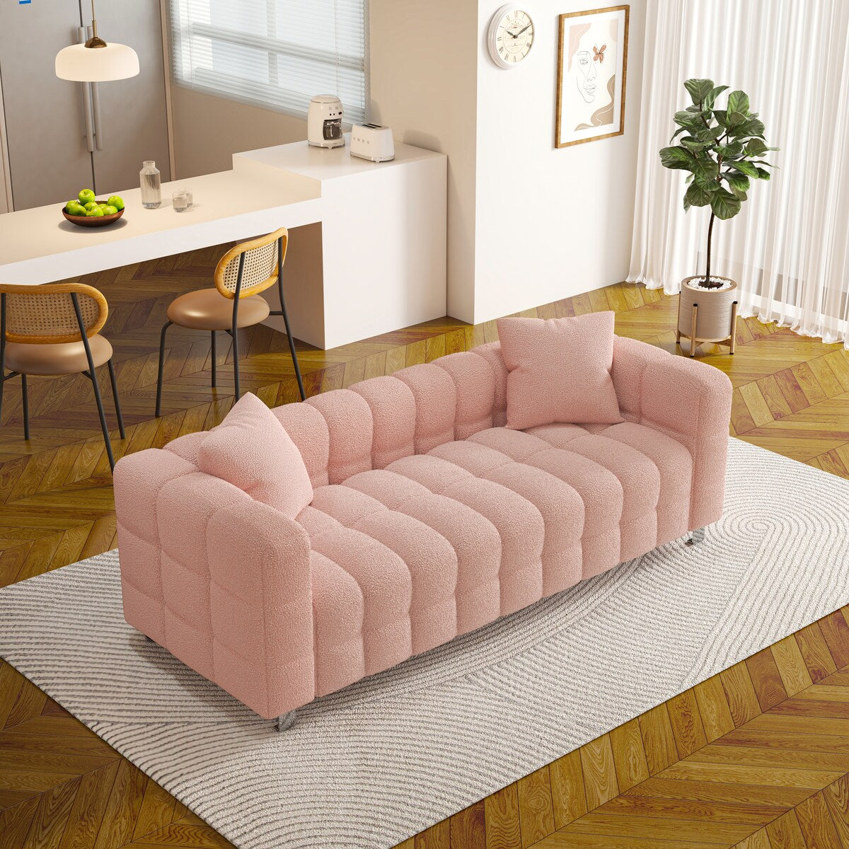 Modern Sofa, Teddy velvet sofa with two pillows suitable for living room bedroom,3 seater of sofa