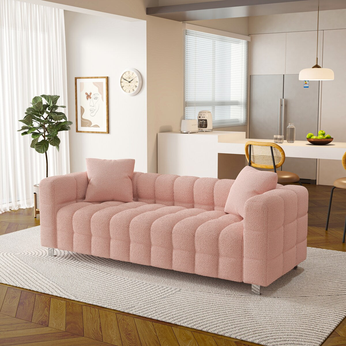 Modern Sofa, Teddy velvet sofa with two pillows suitable for living room bedroom,3 seater of sofa