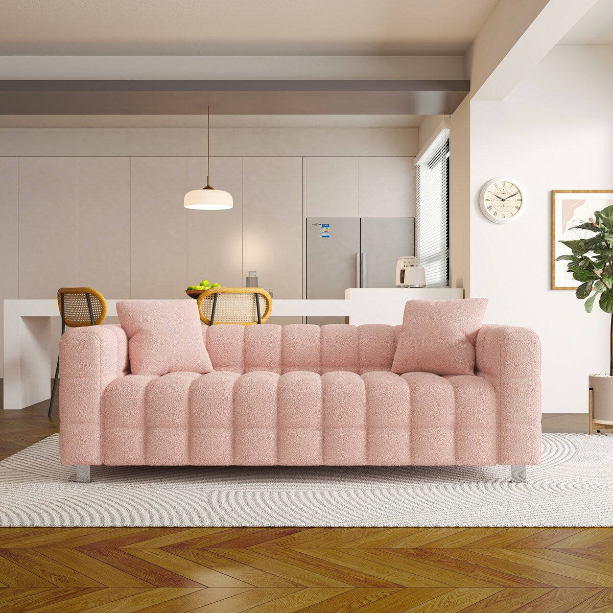 Modern Sofa, Teddy velvet sofa with two pillows suitable for living room bedroom,3 seater of sofa