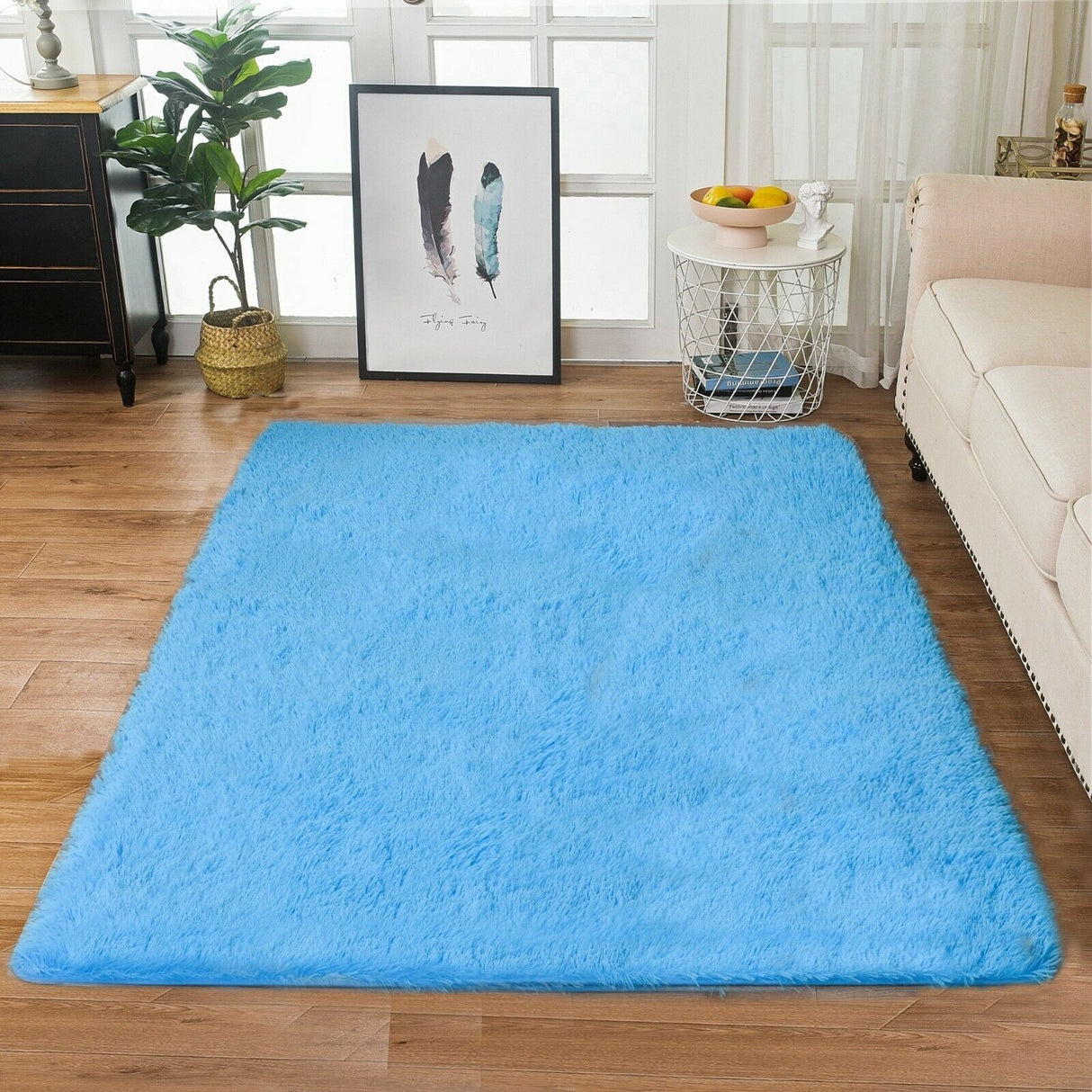 Modern Soft PV Plush Furry Area Rug - Non-Slip Fuzzy Shag - Floor Carpet for Bedroom, Living Room, Nursery - Solid Color