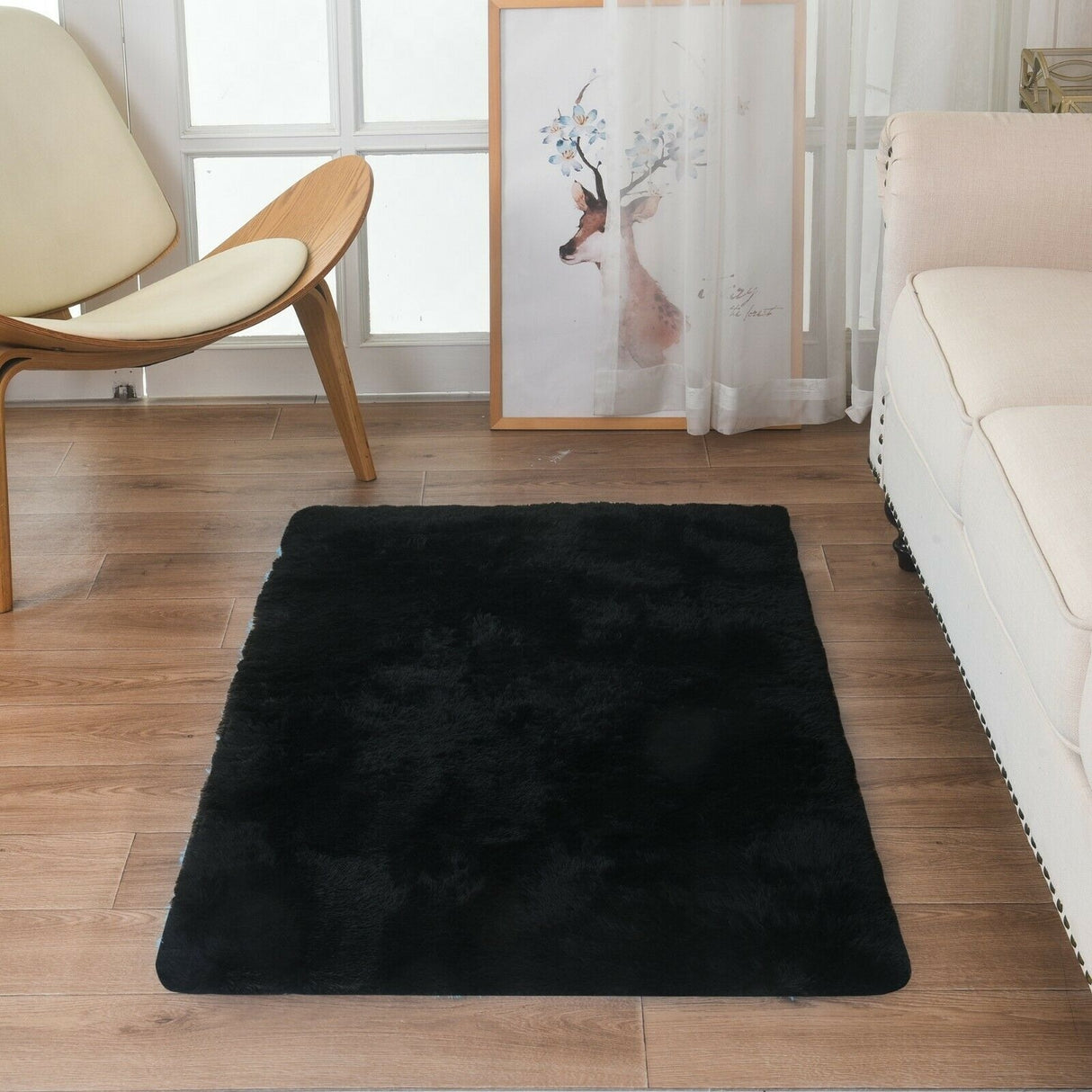 Modern Soft PV Plush Furry Area Rug - Non-Slip Fuzzy Shag - Floor Carpet for Bedroom, Living Room, Nursery - Solid Color
