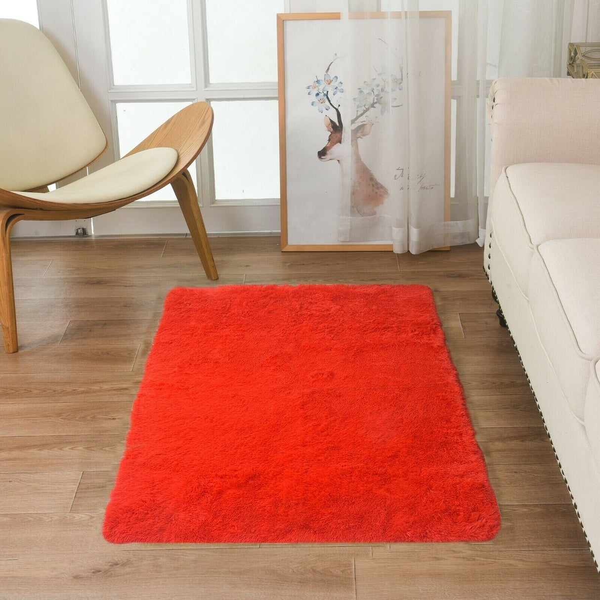 Modern Soft PV Plush Furry Area Rug - Non-Slip Fuzzy Shag - Floor Carpet for Bedroom, Living Room, Nursery - Solid Color