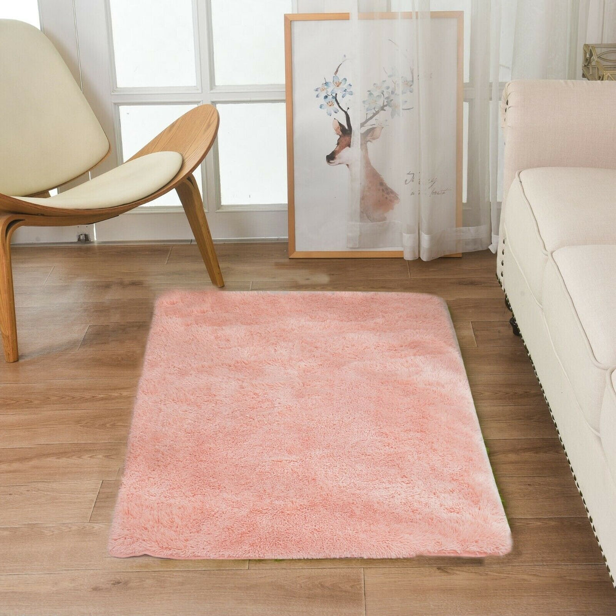 Modern Soft PV Plush Furry Area Rug - Non-Slip Fuzzy Shag - Floor Carpet for Bedroom, Living Room, Nursery - Solid Color