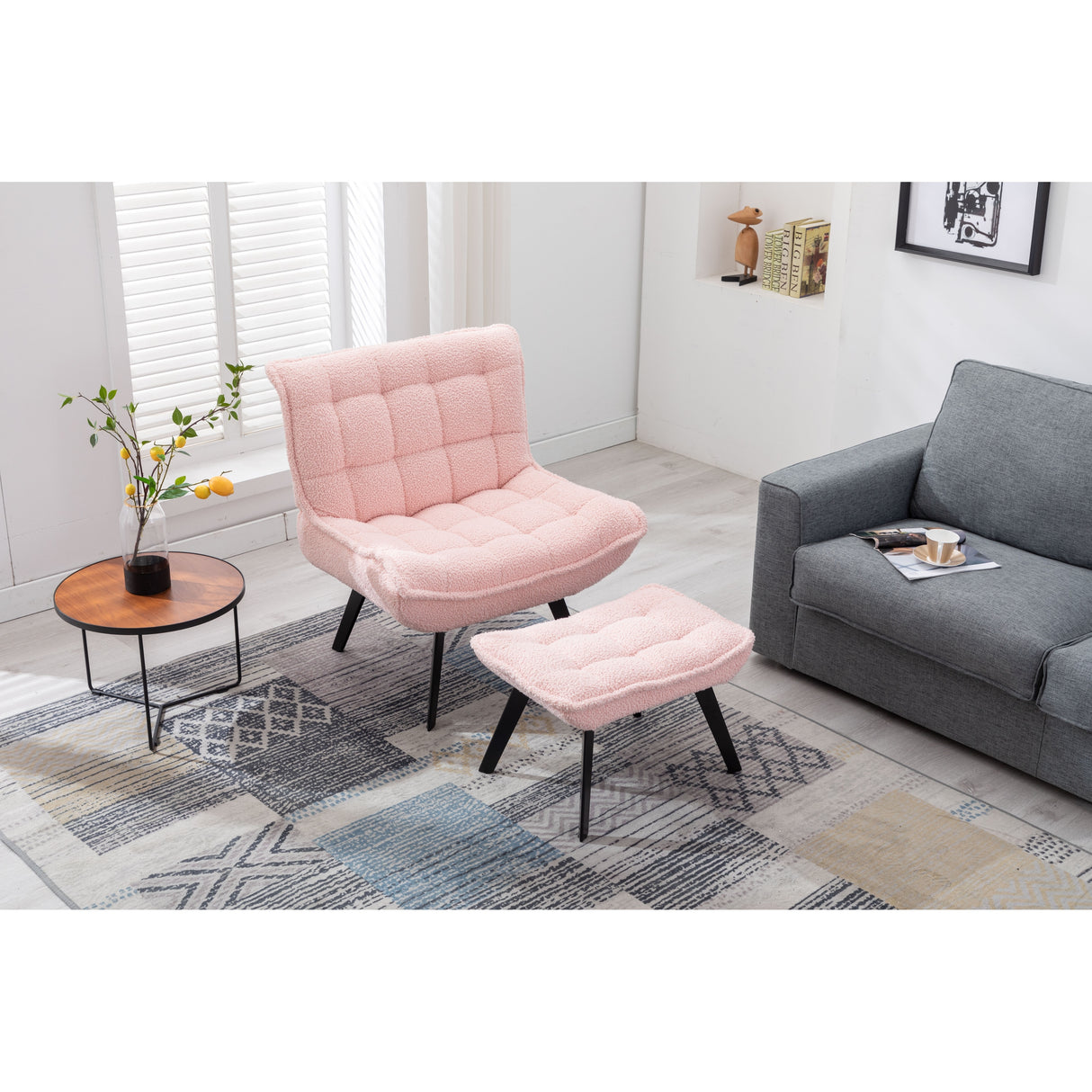 Modern Soft Upholstered Large Width Accent Chair Leisure Chair Armchair TV Chair Bedroom Chair with Ottoman