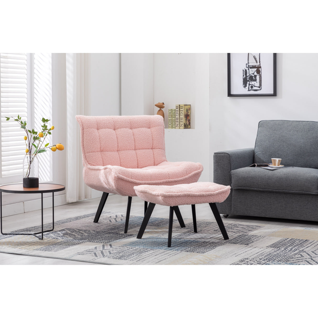 Modern Soft Upholstered Large Width Accent Chair Leisure Chair Armchair TV Chair Bedroom Chair with Ottoman