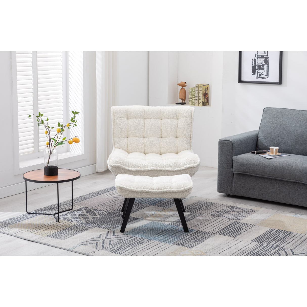 Modern Soft Upholstered Large Width Accent Chair Leisure Chair Armchair TV Chair Bedroom Chair with Ottoman