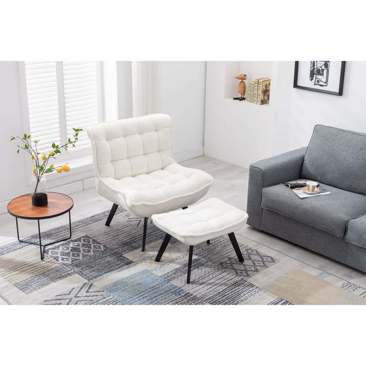 Modern Soft Upholstered Large Width Accent Chair Leisure Chair Armchair TV Chair Bedroom Chair with Ottoman