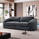 Modern Solid Wood Frame Sofa with Semilunar Arm and Rivet Detailing